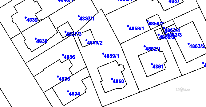 Parcela st. 4859/1 v KÚ Plzeň, Katastrální mapa