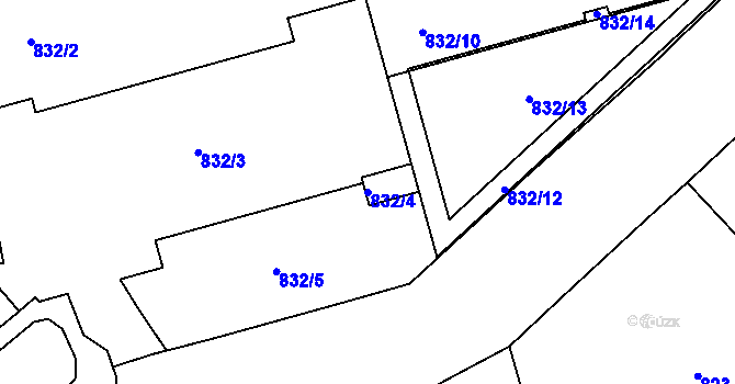 Parcela st. 832/4 v KÚ Plzeň, Katastrální mapa