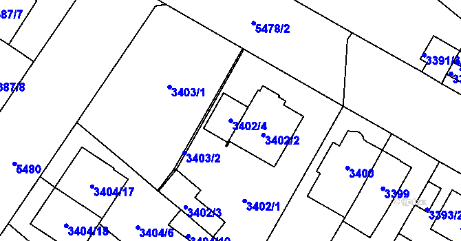 Parcela st. 3402/4 v KÚ Plzeň, Katastrální mapa