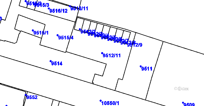 Parcela st. 9512/11 v KÚ Plzeň, Katastrální mapa
