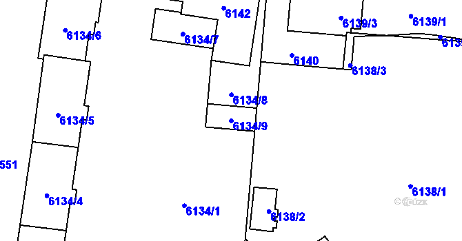 Parcela st. 6134/9 v KÚ Plzeň, Katastrální mapa