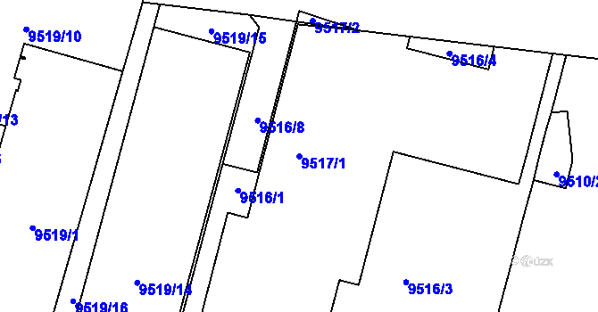 Parcela st. 9517/1 v KÚ Plzeň, Katastrální mapa