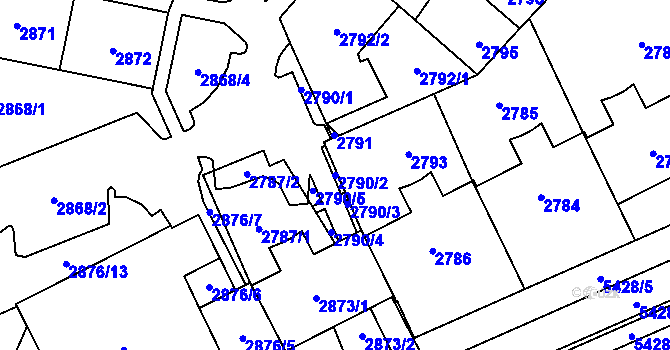 Parcela st. 2790/2 v KÚ Plzeň, Katastrální mapa