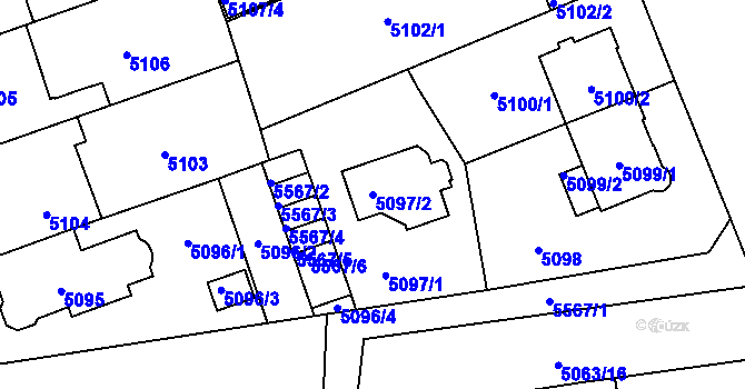 Parcela st. 5097/2 v KÚ Plzeň, Katastrální mapa