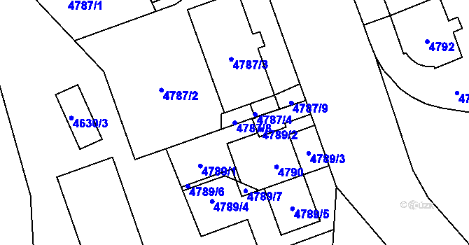 Parcela st. 4787/8 v KÚ Plzeň, Katastrální mapa