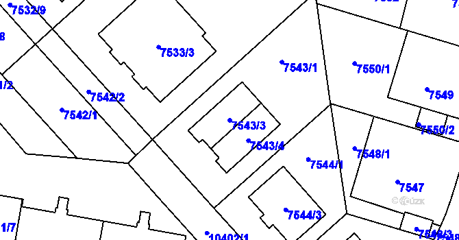 Parcela st. 7543/3 v KÚ Plzeň, Katastrální mapa