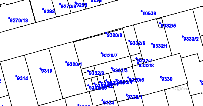 Parcela st. 9320/7 v KÚ Plzeň, Katastrální mapa