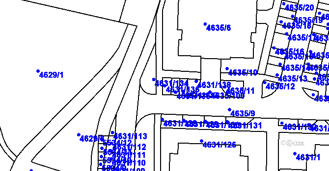 Parcela st. 4631/135 v KÚ Plzeň, Katastrální mapa