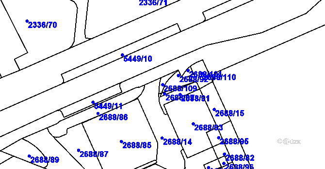 Parcela st. 2688/109 v KÚ Plzeň, Katastrální mapa