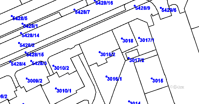 Parcela st. 3016/2 v KÚ Plzeň, Katastrální mapa