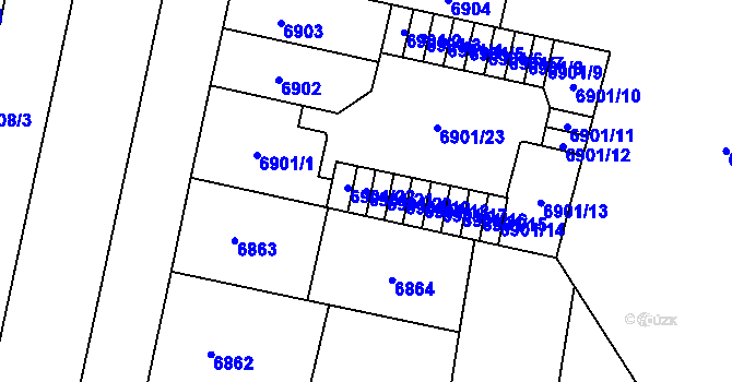 Parcela st. 6901/21 v KÚ Plzeň, Katastrální mapa