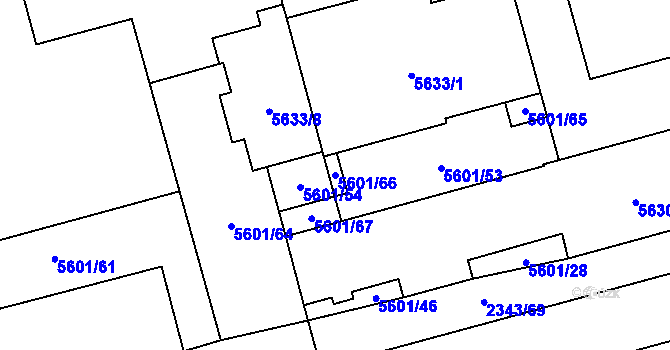 Parcela st. 5601/66 v KÚ Plzeň, Katastrální mapa