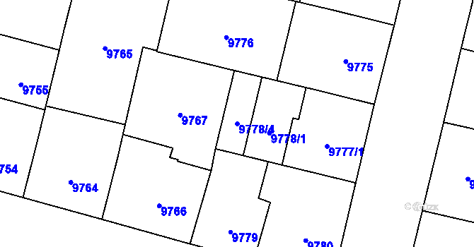 Parcela st. 9778/4 v KÚ Plzeň, Katastrální mapa