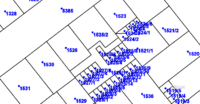 Parcela st. 1525/3 v KÚ Plzeň, Katastrální mapa