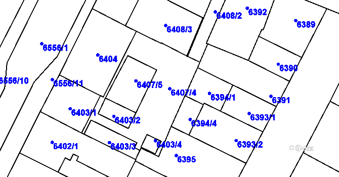 Parcela st. 6407/4 v KÚ Plzeň, Katastrální mapa