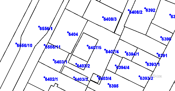 Parcela st. 6407/5 v KÚ Plzeň, Katastrální mapa