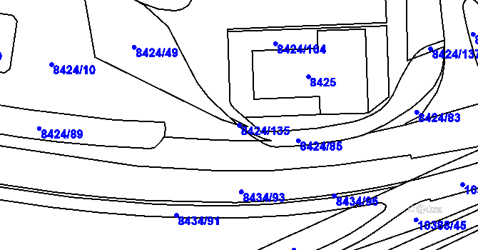 Parcela st. 8424/135 v KÚ Plzeň, Katastrální mapa
