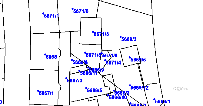 Parcela st. 5671/8 v KÚ Plzeň, Katastrální mapa