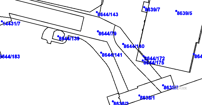 Parcela st. 8644/141 v KÚ Plzeň, Katastrální mapa