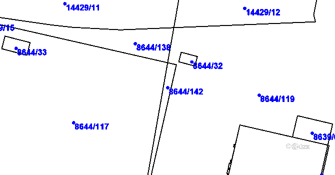 Parcela st. 8644/142 v KÚ Plzeň, Katastrální mapa