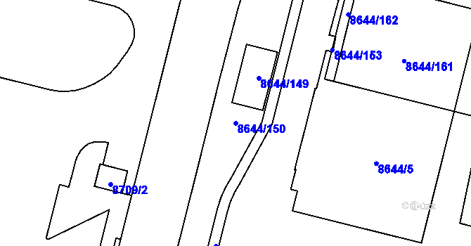 Parcela st. 8644/150 v KÚ Plzeň, Katastrální mapa