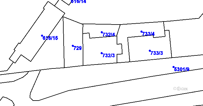 Parcela st. 732/3 v KÚ Plzeň, Katastrální mapa