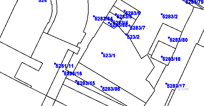 Parcela st. 523/1 v KÚ Plzeň, Katastrální mapa