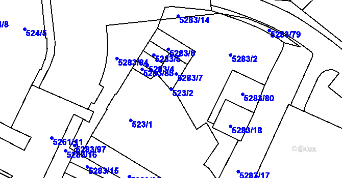 Parcela st. 523/2 v KÚ Plzeň, Katastrální mapa