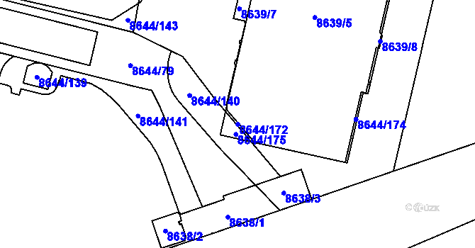 Parcela st. 8644/172 v KÚ Plzeň, Katastrální mapa
