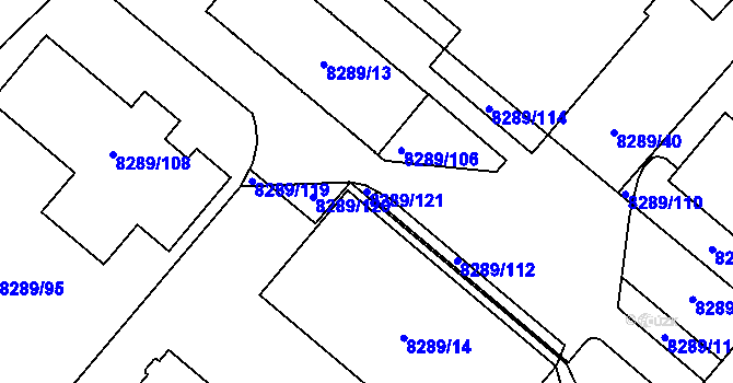 Parcela st. 8289/121 v KÚ Plzeň, Katastrální mapa