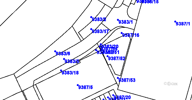 Parcela st. 9387/19 v KÚ Plzeň, Katastrální mapa