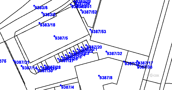 Parcela st. 9387/20 v KÚ Plzeň, Katastrální mapa