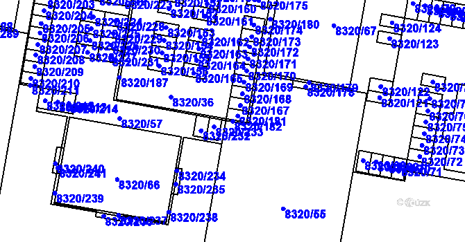 Parcela st. 8320/182 v KÚ Plzeň, Katastrální mapa