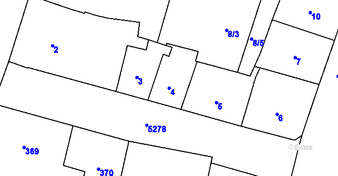 Parcela st. 4 v KÚ Plzeň, Katastrální mapa