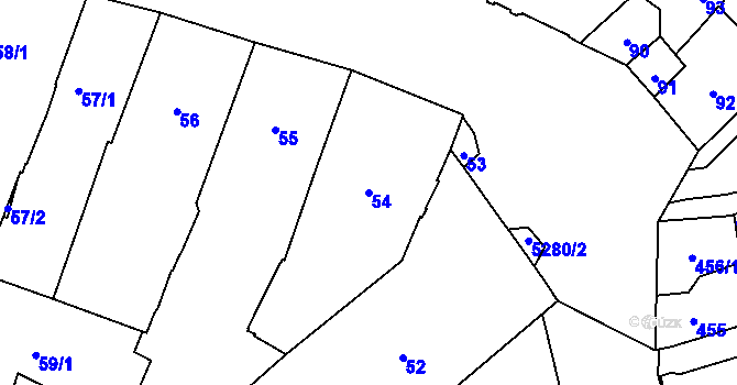 Parcela st. 54 v KÚ Plzeň, Katastrální mapa