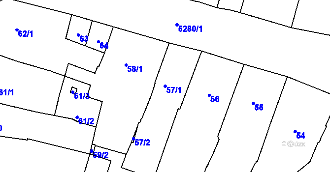 Parcela st. 57/1 v KÚ Plzeň, Katastrální mapa