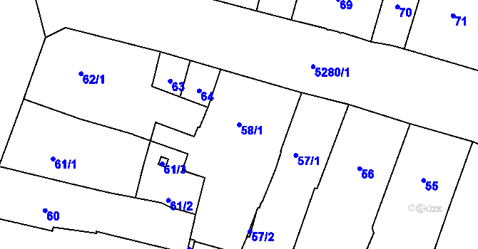 Parcela st. 58/1 v KÚ Plzeň, Katastrální mapa
