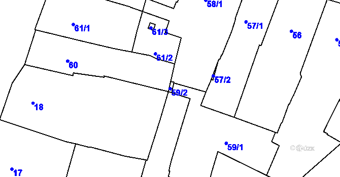Parcela st. 59/2 v KÚ Plzeň, Katastrální mapa