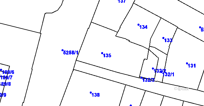 Parcela st. 135 v KÚ Plzeň, Katastrální mapa