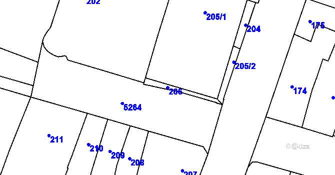 Parcela st. 206 v KÚ Plzeň, Katastrální mapa