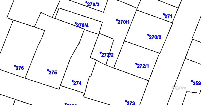 Parcela st. 272/2 v KÚ Plzeň, Katastrální mapa