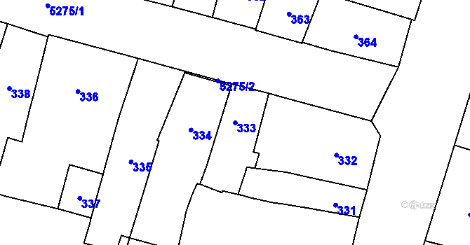 Parcela st. 333 v KÚ Plzeň, Katastrální mapa