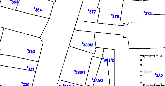 Parcela st. 380/2 v KÚ Plzeň, Katastrální mapa
