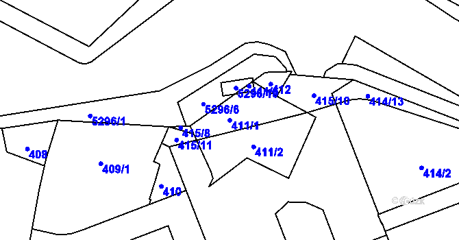 Parcela st. 411/1 v KÚ Plzeň, Katastrální mapa