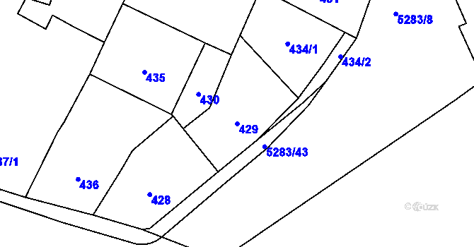 Parcela st. 429 v KÚ Plzeň, Katastrální mapa