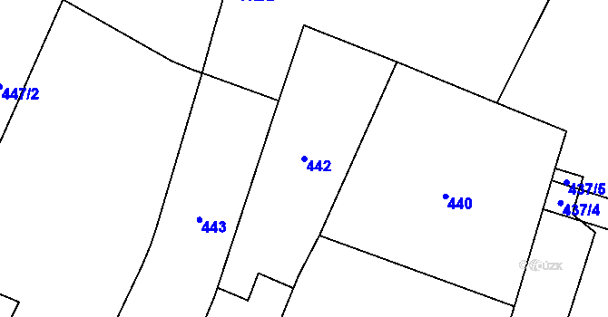 Parcela st. 442 v KÚ Plzeň, Katastrální mapa