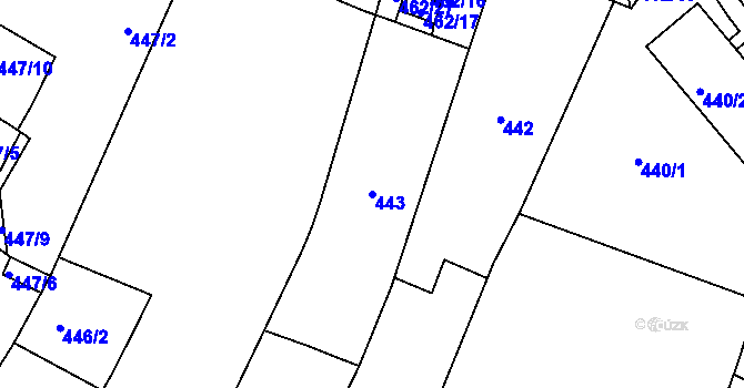 Parcela st. 443 v KÚ Plzeň, Katastrální mapa