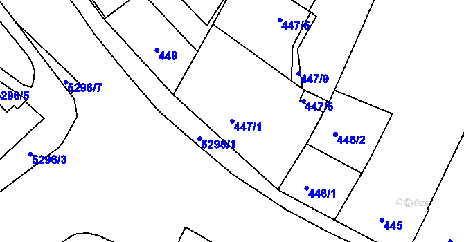 Parcela st. 447/1 v KÚ Plzeň, Katastrální mapa