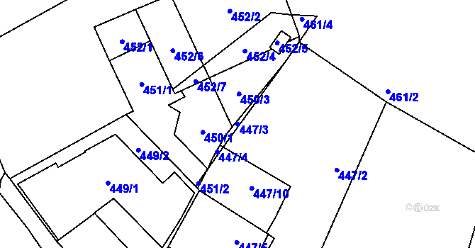 Parcela st. 447/3 v KÚ Plzeň, Katastrální mapa
