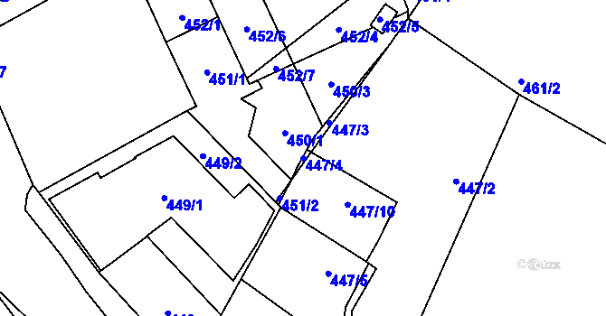 Parcela st. 447/4 v KÚ Plzeň, Katastrální mapa